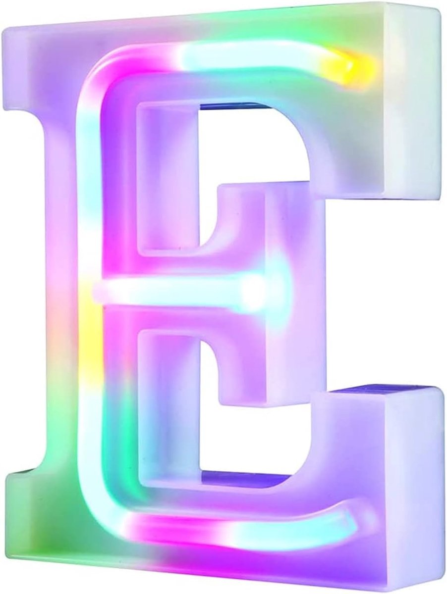 led-letterlampen, neonletter-nachtlampjes voor muur, verjaardagsfeest, Kerstmis, bruiloftsdecoratie, kleurrijke letters (E)