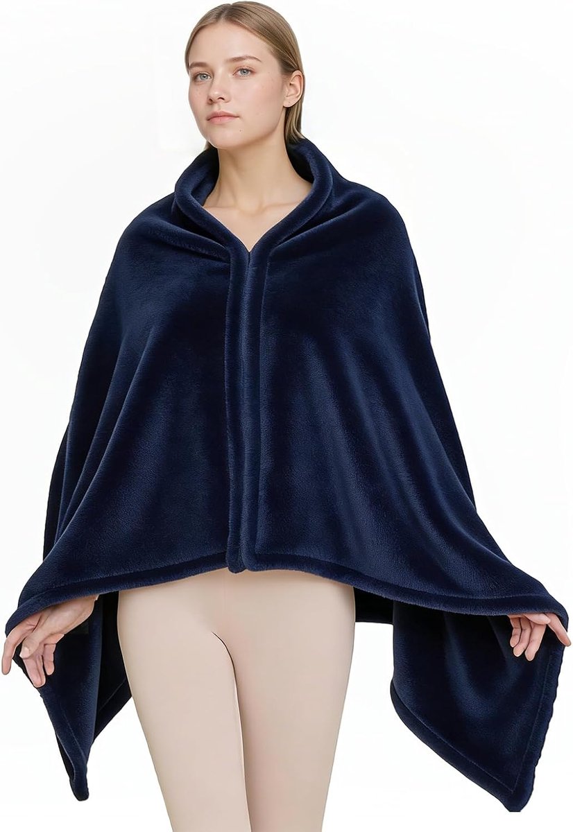Poncho voor dames, winter, dikke fleece cape met ritssluiting, als behaaglijke deken en warm bedjack voor kantoor, reizen, bank