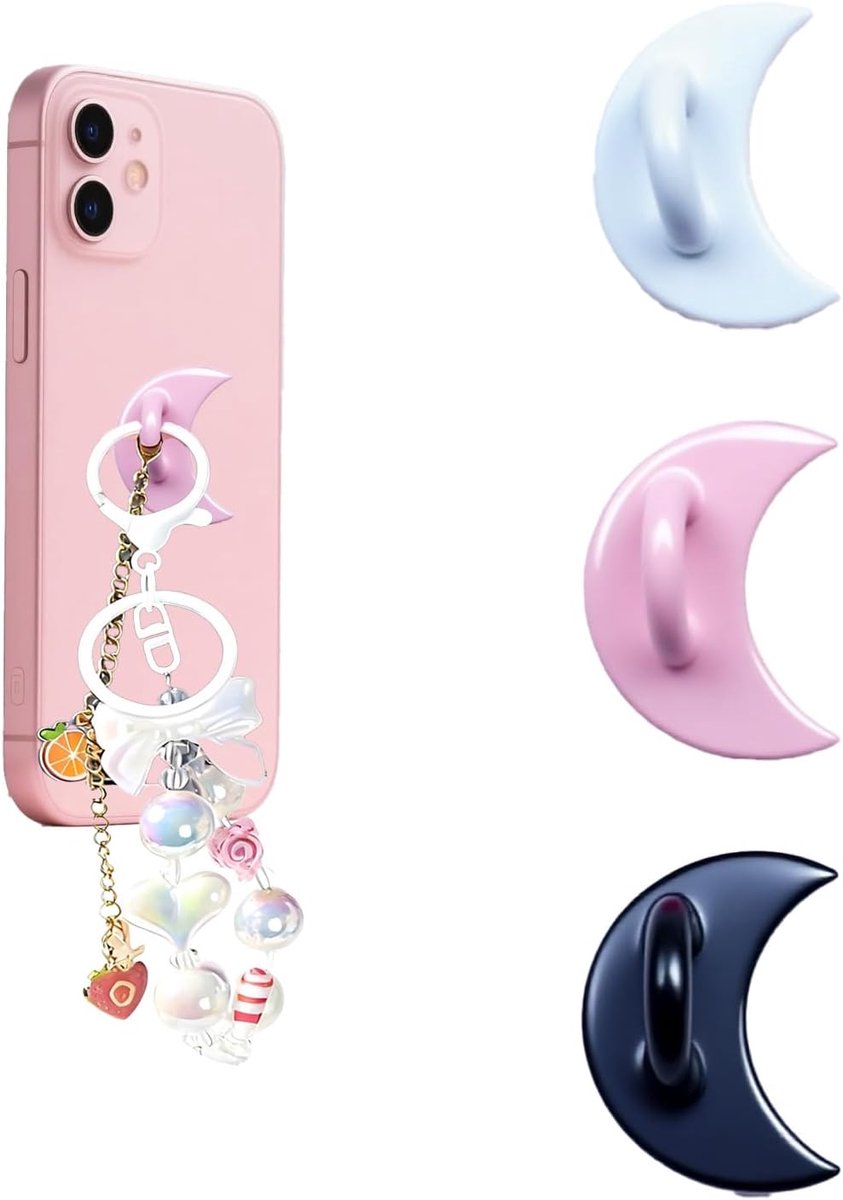 Telefoon Ringhouder, Metalen Vinger Ring Stand Sticky Grip Loop Zelfklevende Telefoon Charm Haak Voor Mobiele Case Pad Tablet DIY Accessoires (Maan)