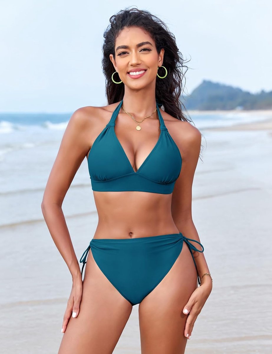 Bikini voor dames triangel-bovendeel met knoopdetail string nekhouder bikinitop voor grote borsten afneembare pads badpak retro sport