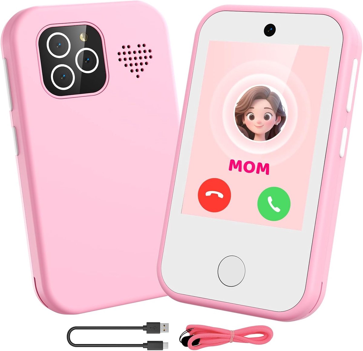 4G Mobiele telefoon speelgoed voor kinderen met dubbele camera, kindercamera 2,8 inch touchscreen kindertelefoon leren speelgoed jongens meisjes 3 4 5 6 7 8 9 jaar verjaardagscadeaus roze