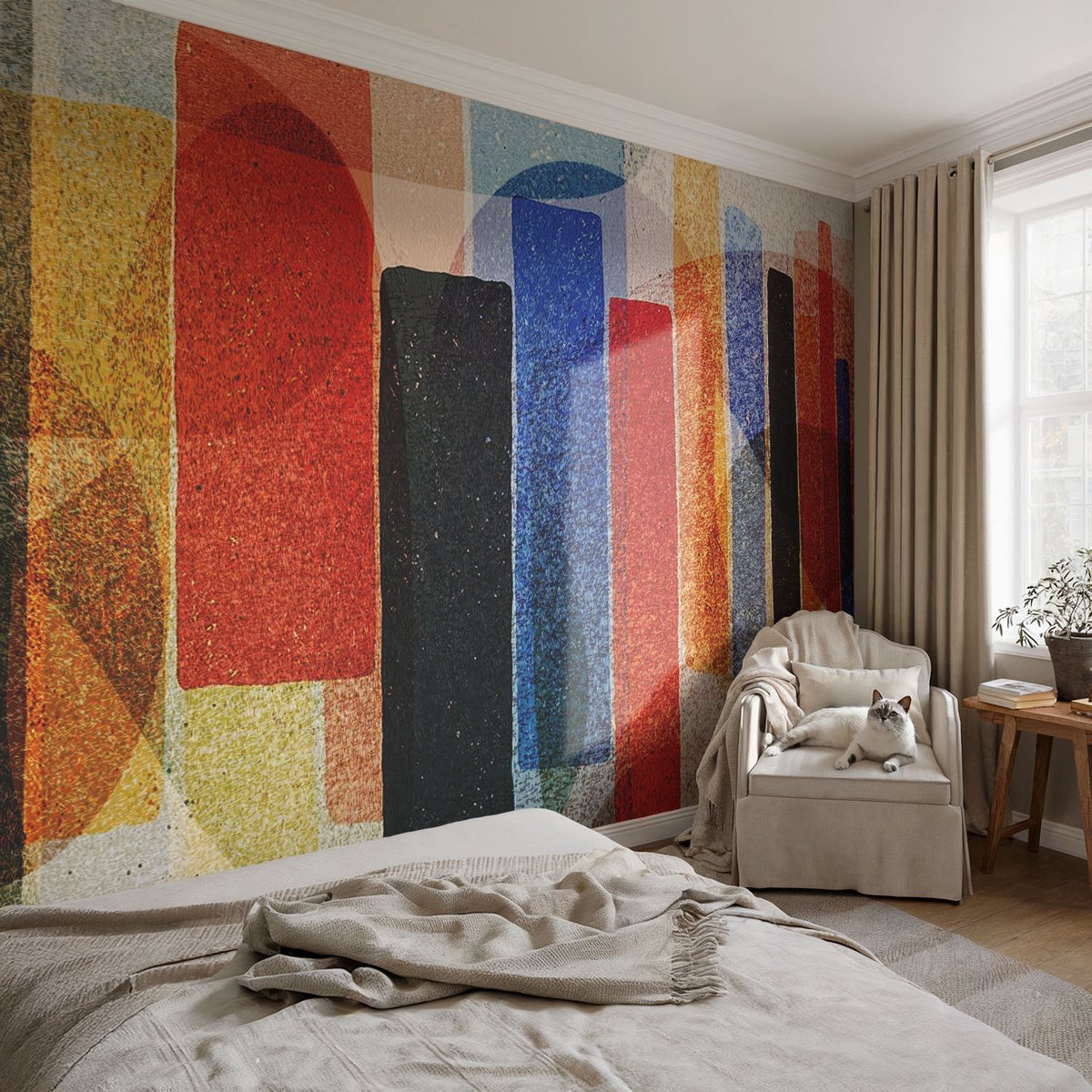 Coloray Vliesbehang - Zwart Snellijm Behang - 104x70 cm - Geometrische Vormen Muurschildering - Slaapkamer behang Deel - Fotobehang Vlies - Gang behang