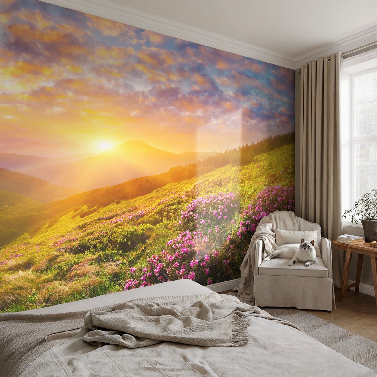 Coloray Vliesbehang - Groente Snellijm Behang - 104x70 cm - Bergwesten Muurschildering - Gang behang Landschappen - Fotobehang Vlies - Slaapkamer behang