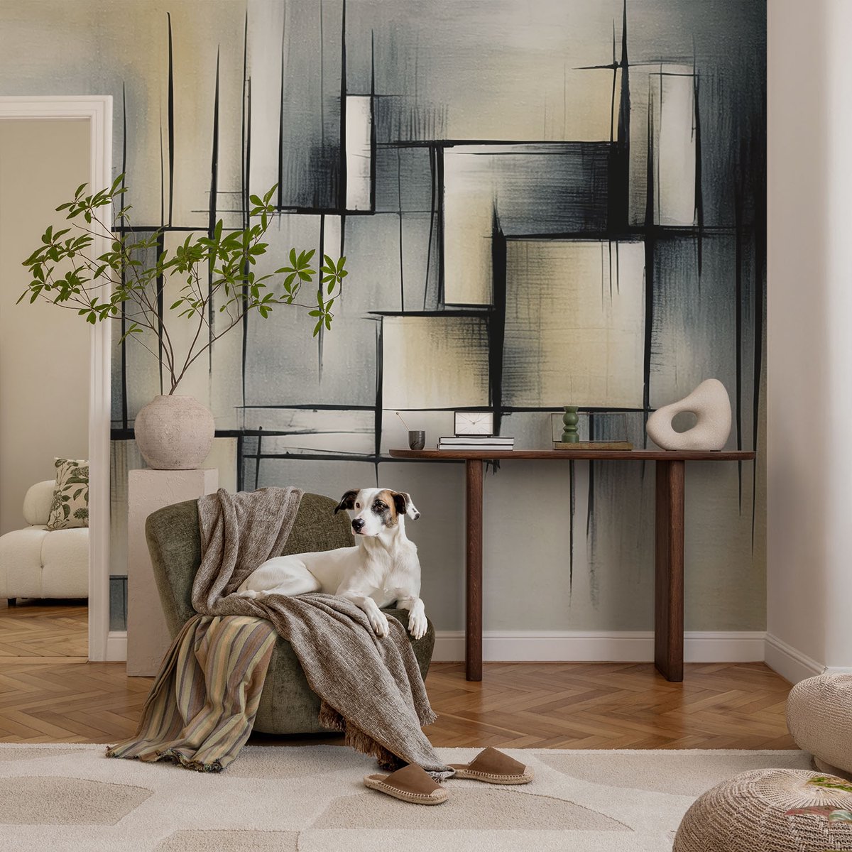 Coloray Vliesbehang - Grijs Snellijm Behang - 104x70 cm - Abstracte Geometrie Fotobehang Vlies - Hal behang Abstractie - Muurschildering - Woonkamer behang