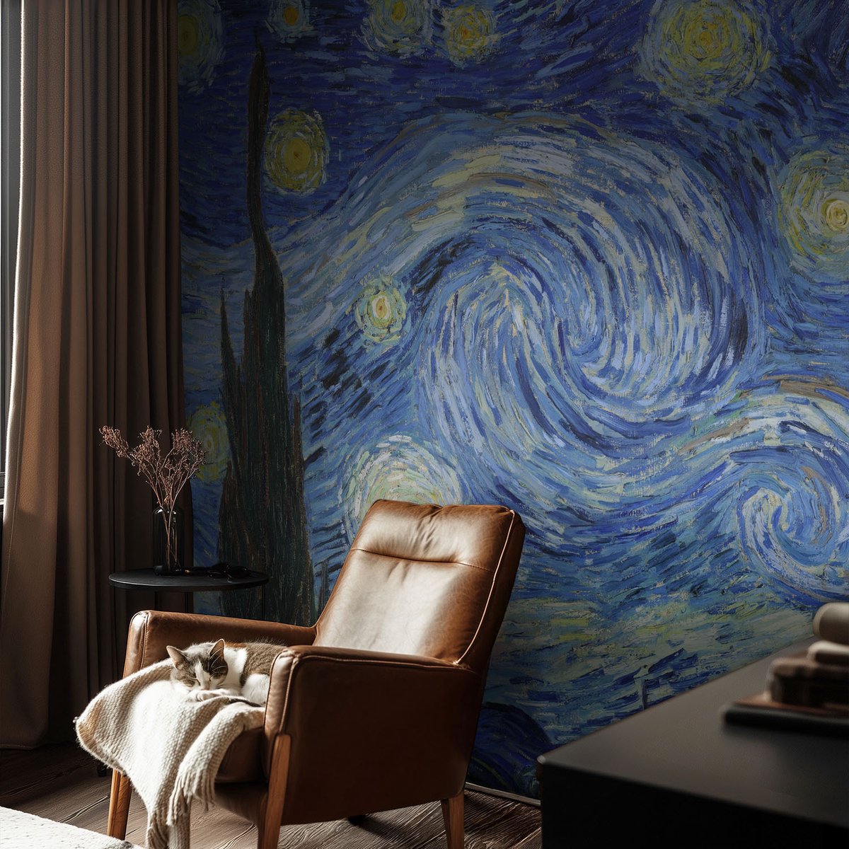 Coloray Vliesbehang - Blauw Snellijm Behang - 104x70 cm - Nachtvortex Muurschildering - Gang behang Deel - Fotobehang Vlies - Slaapkamer behang