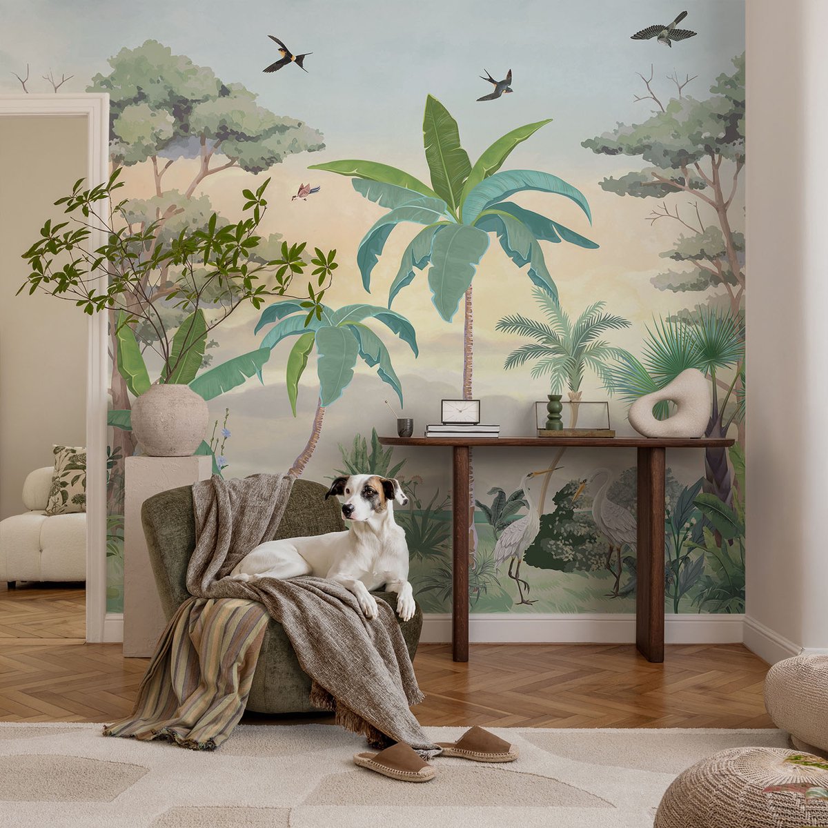 Coloray Vliesbehang - Zwart Snellijm Behang - 104x70 cm - Exotische Flora Muurschildering - Slaapkamer behang Bloemen En Planten - Fotobehang Vlies - Slaapkamer behang