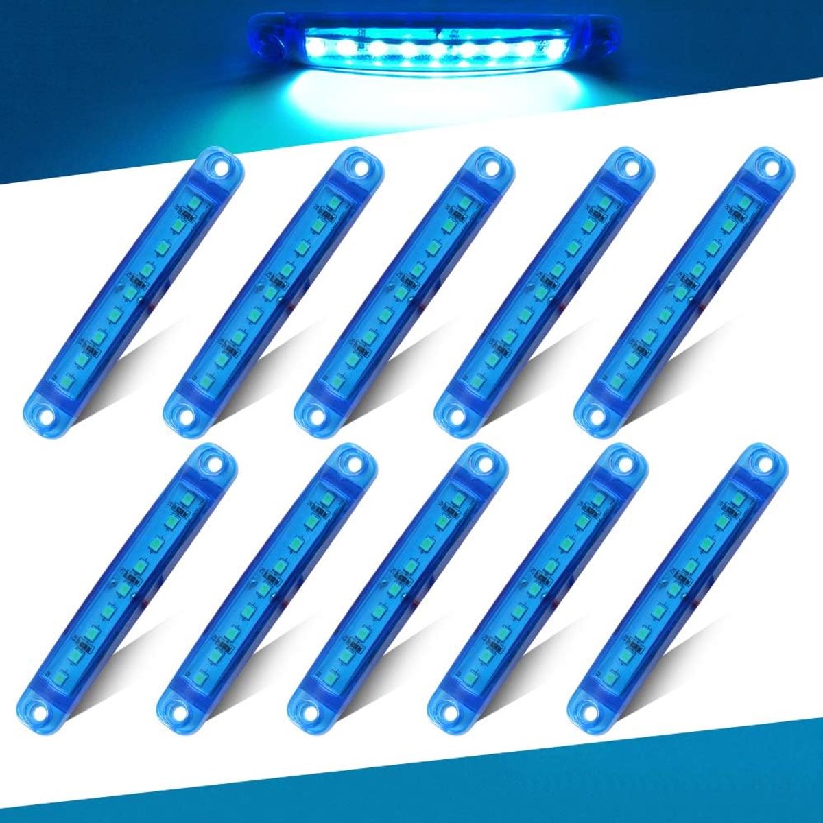 10 Stks LED Zijmarkeringslichten,12-24V 9SMD Blauw LED Zijpositielicht Markeringslichten,Gebruikt Voor Auto Vrachtwagen Aanhangwagen Caravan Voor-en Achtermarkering Zijlichten-Waterdicht