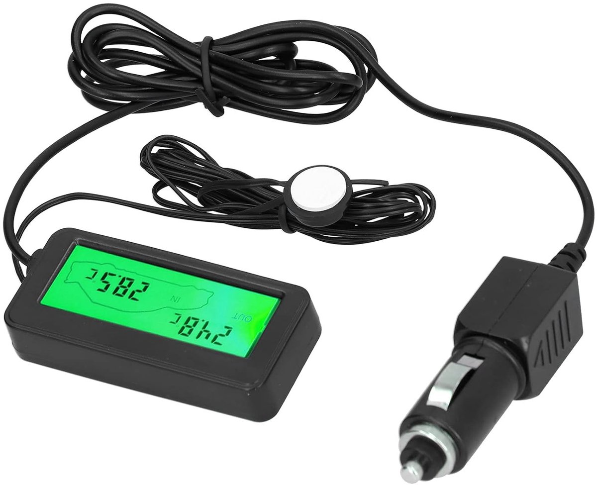 Autothermometer, mini-binnen-buitenthermometer met LCD-display, temperatuurregistratie, temperatuurmeter voor in de auto (Groente)