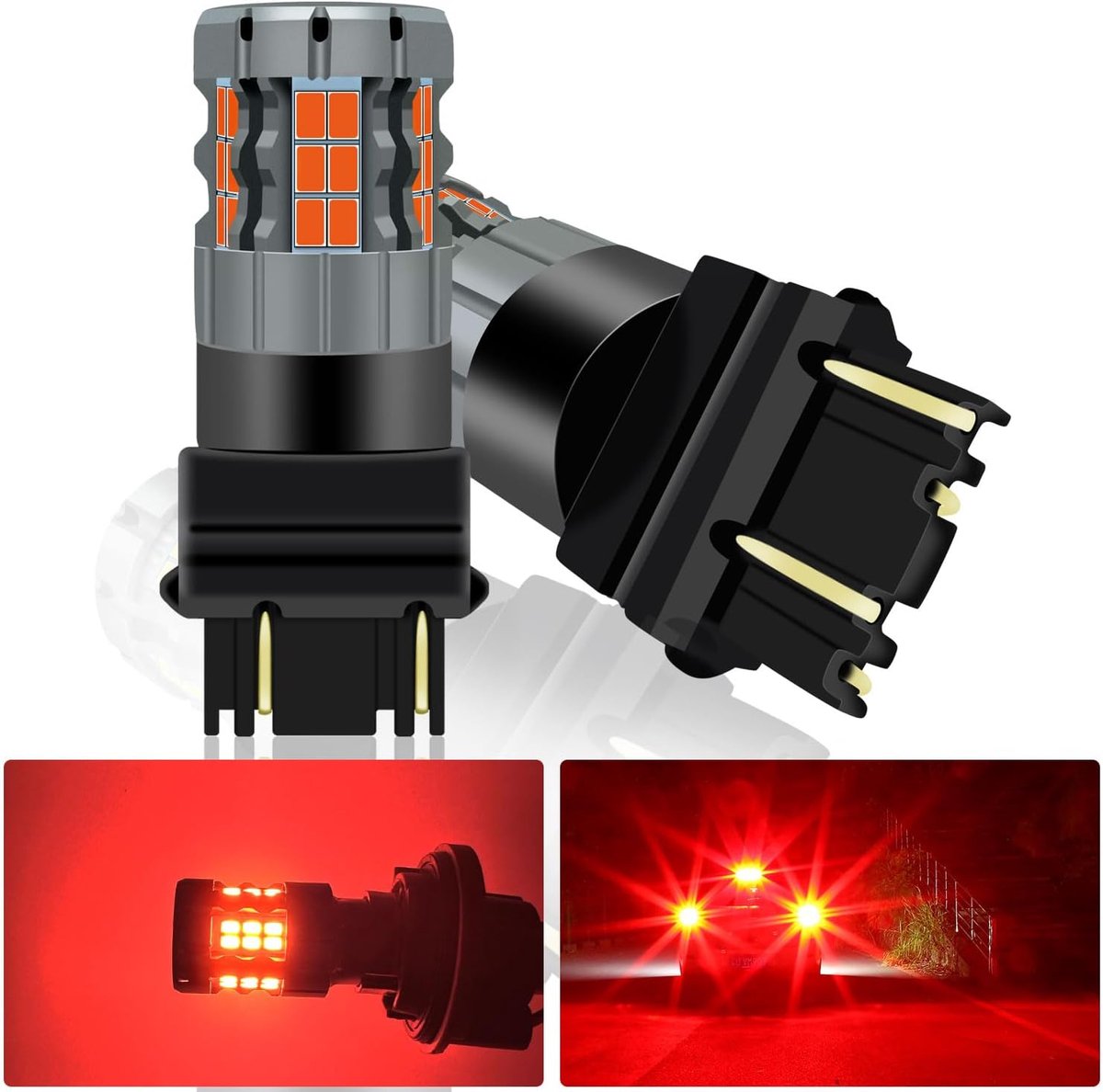 2 Stks 3157 T25 P27/7W LED Lamp Rood, 4157 3057 3157A 3457 4057 CANBUS Foutloos Anti Hyper Flash Remlicht Vervanging Lamp Super Heldere 30-SMD 25W 4000LM