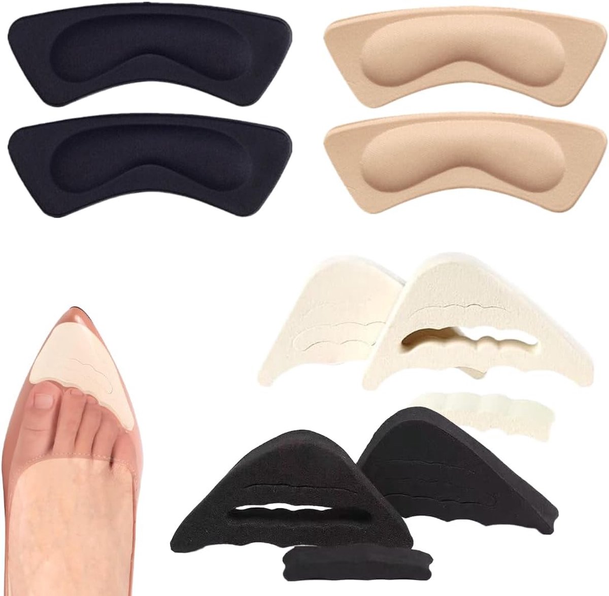 4 paar inlegzolen voor schoenen, gevoerd, uniseks, herbruikbaar, zelfklevend, voor grote schoenen, verstelbare schoeninzetstukken, grip
