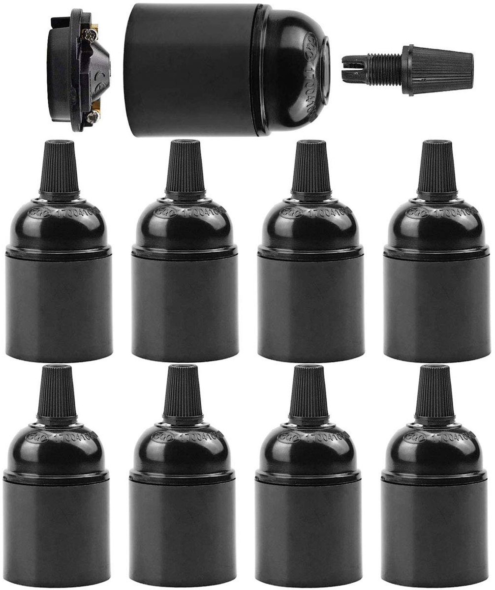 Lamphouder E27 lampvoeten van bakeliet E27 fitting vintage bouwlamphouder voor Edison gloeilamp E27 vintage gloeilamp waterdicht geïsoleerd zwart 8 stuks