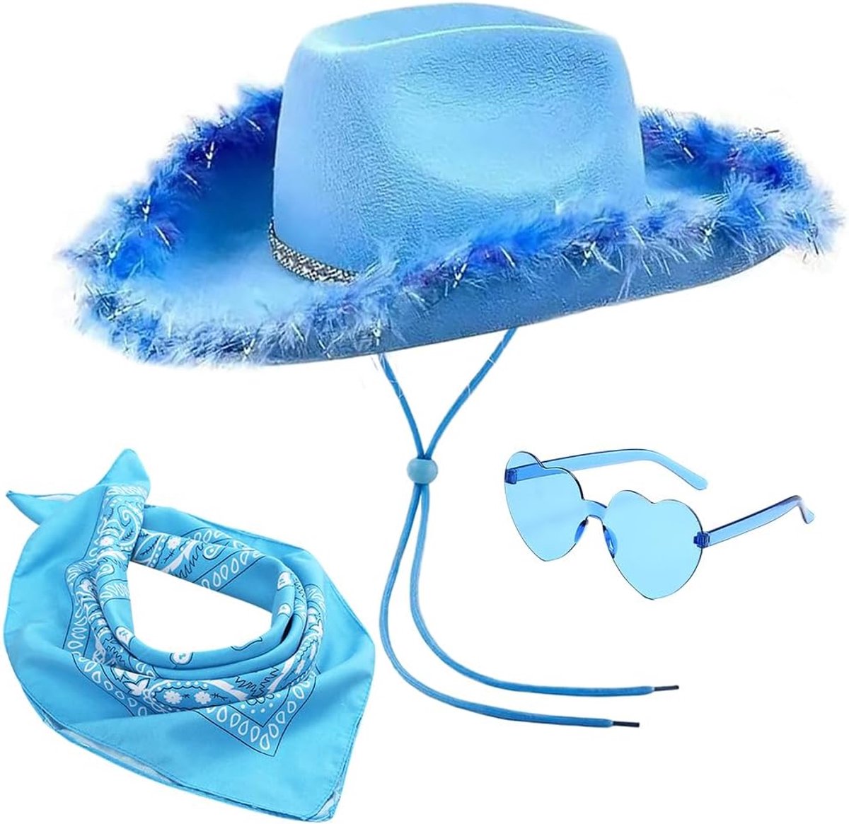 Cowboyhoed set met pentagram zonnebril en vierkante sjaal kostuumaccessoires multifunctioneel voor Halloween vrijgezellenfeest zwart2