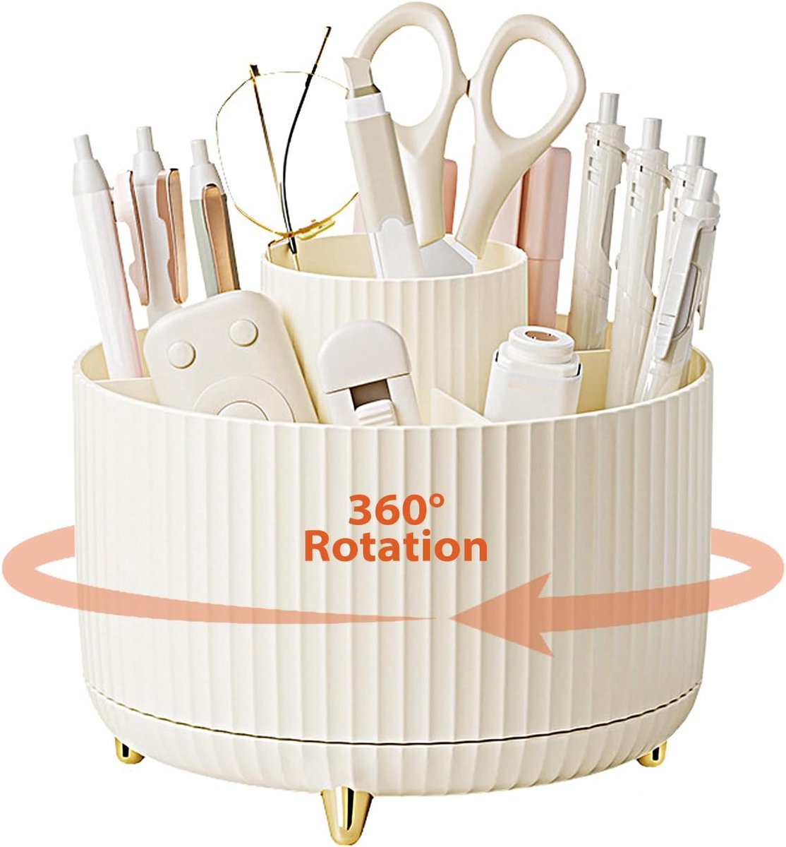 Cosmetica-make-uporganizer, 360 graden draaibare kwastenorganizer, multifunctionele opslag voor cosmetica, oogschaduwkwasten, lippenstift, geschikt voor kaptafel, slaapkamer (crème-wit)