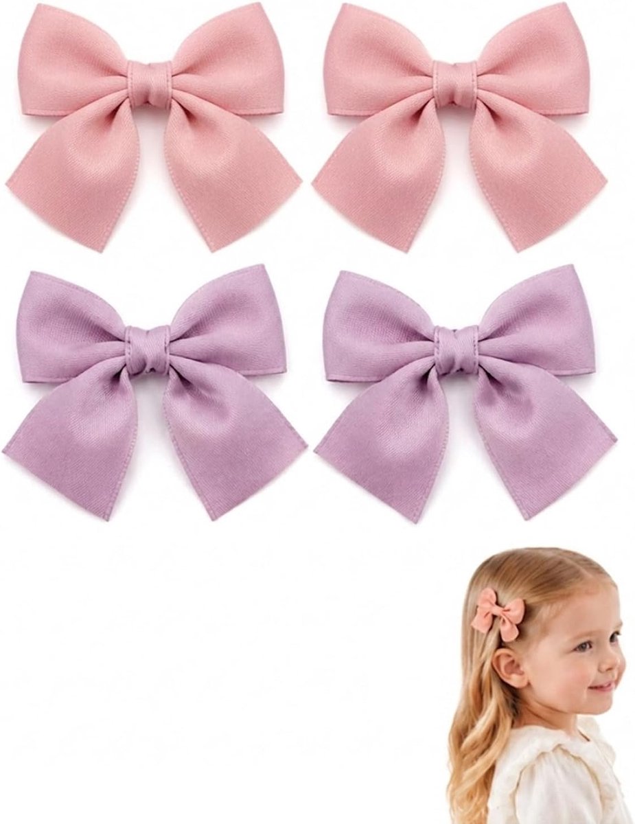 Haarstrikken voor meisjes, set van 2 paar (roze + paars), haarspelden met ergonomische sluiting, perfect voor school en feestjes
