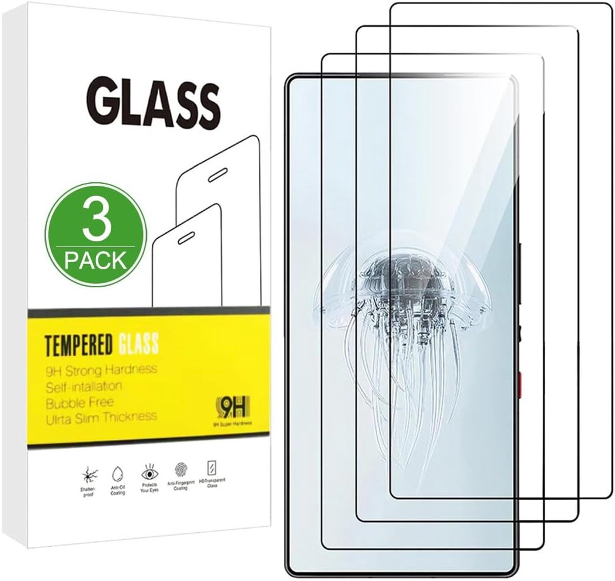 Schermbeschermer Compatibel met Nubia Redmagic 10S Pro/Redmagic 10/10 Pro, 3 Pack [9H Hardheid] 2.5D High Definition Gehard Glasfolie voor Nubia Redmagic 10S Pro/Redmagic 10/10 Pro