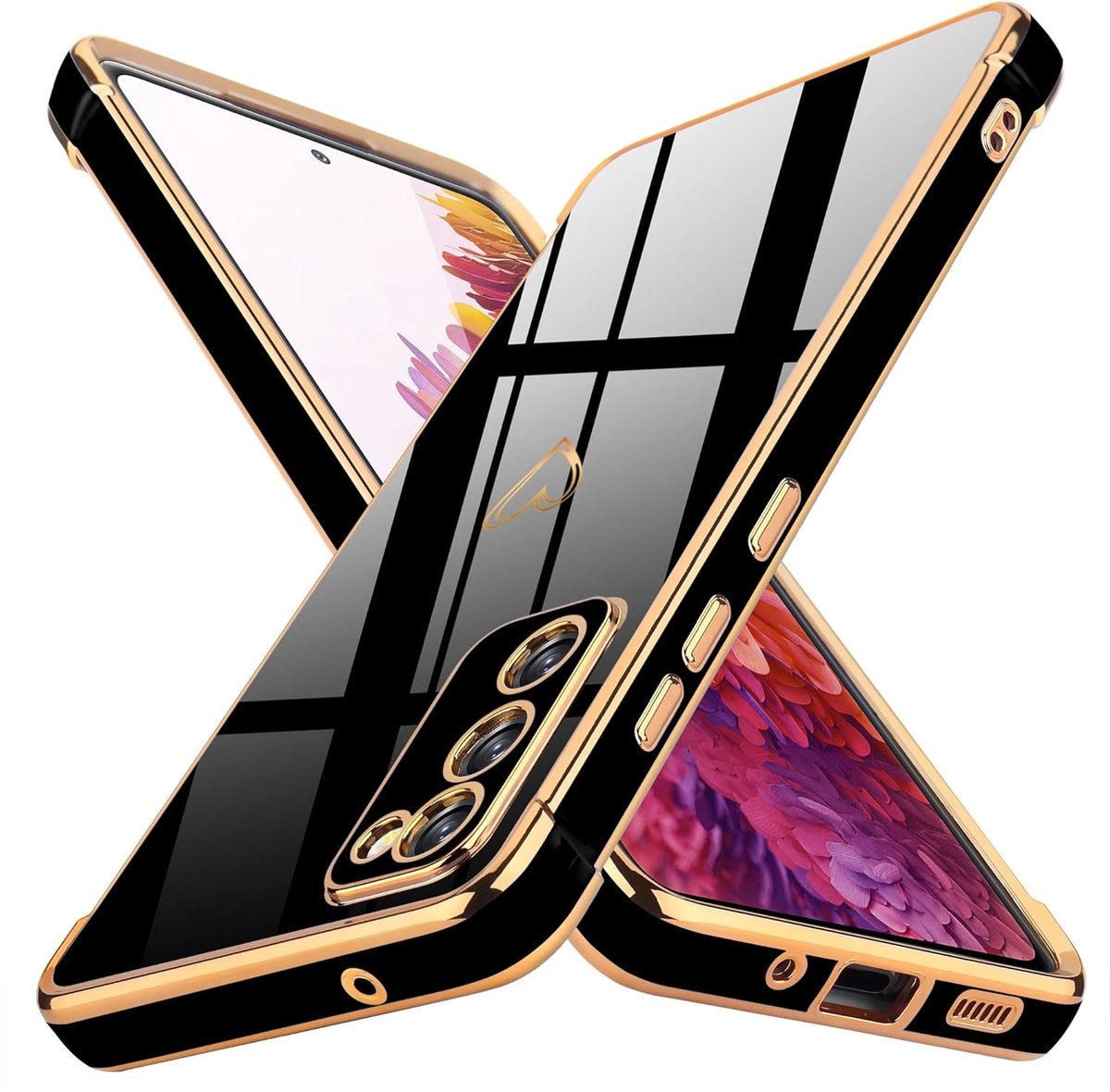 Beschermhoes compatibel met Samsung Galaxy S20 FE 4G/5G, camerabescherming, dun, zacht, TPU, siliconen, schokbestendig, beschermhoes, liefde, bumper voor vrouwen, zwart