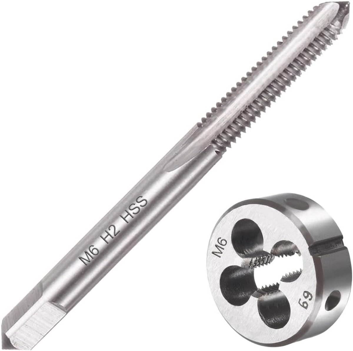 X 1 metrisch schroefdraad en draadsnijijzer M6 x 1,0 mm HSS schroefdraadboor en snij-ijzer, rechtse schroefdraad fijne schroefdraad snijder, recht gekartelde draadsnijder