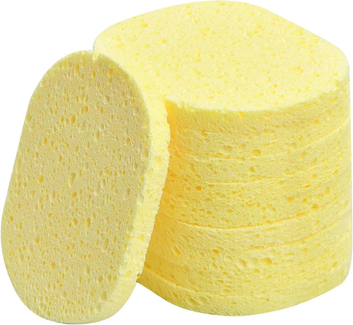 10 stuks gezichtsreinigingssponzen, cosmetica, natuurlijke cellulosspons, make-upspons, herbruikbaar, sponzen, gezichtsreiniging, peeling-masker, spa, niet irriterend (12 mm, geel)