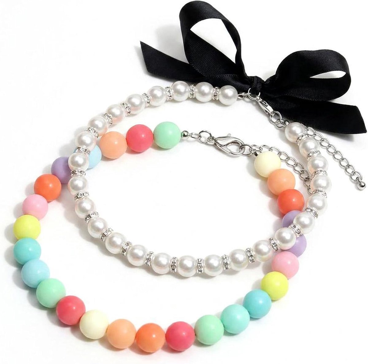 2 stuks hondenparelhalsband, kleurrijke kattenkraag, verstelbare hondenhalsband, honden, puppyhalsband, kralen, hondenhalsbanden voor mini-rassen, honden, katten, puppy's, kittens