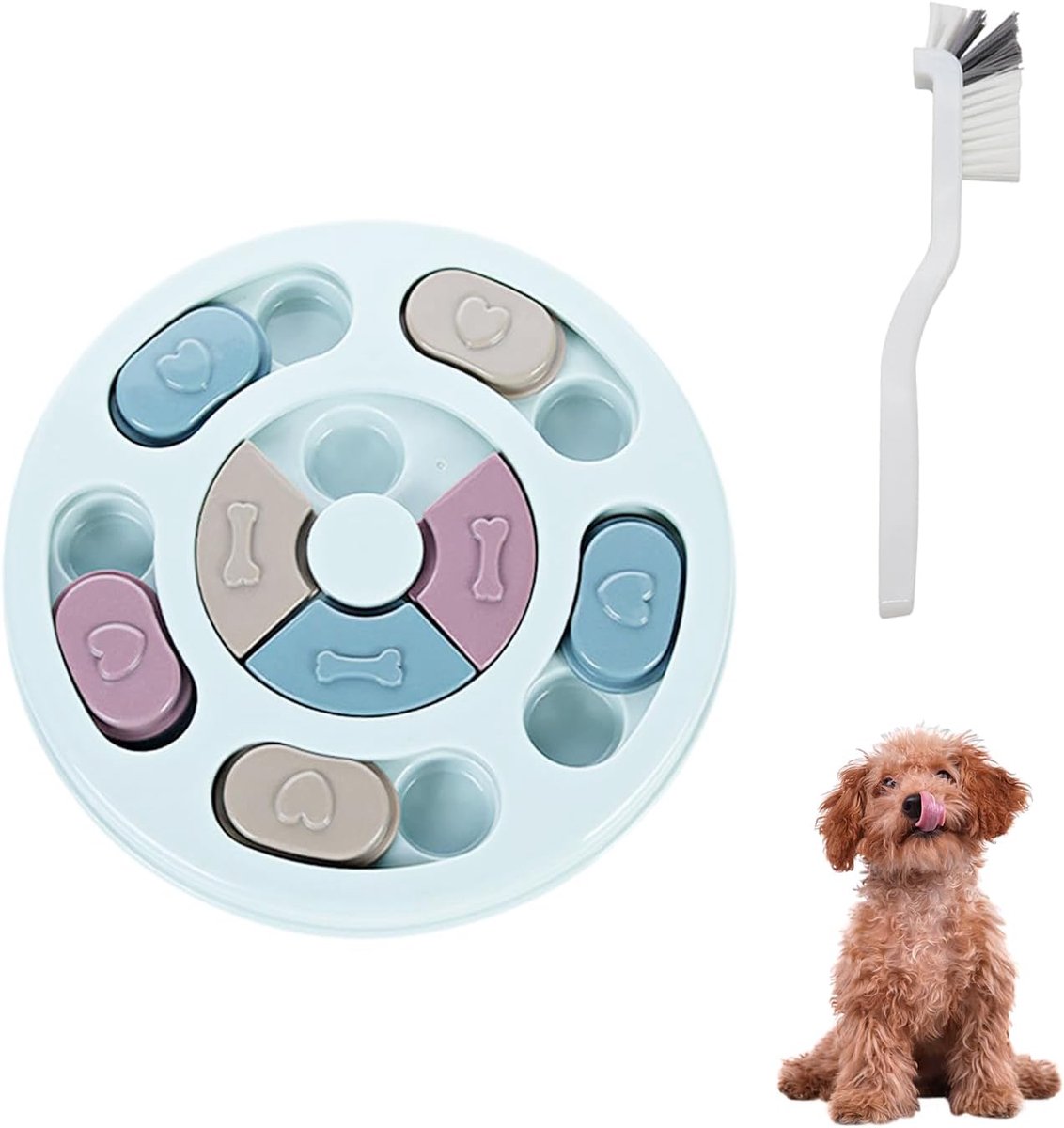 1 huisdier langzame voerkom, 1 elleboogborstel, huisdiervoedselbox, hondeneducatief speelgoed, educatief voedingsplaat, geschikt voor honden en katten (blauw)