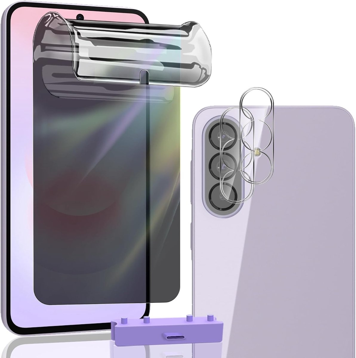 1 + 2 stuks privacyfolie voor Samsung Galaxy A37, zelfherstellende folie, flexibele beschermfolie en gehard cameraglas, krasbestendig, anti-vingerafdruk, anti-spy film