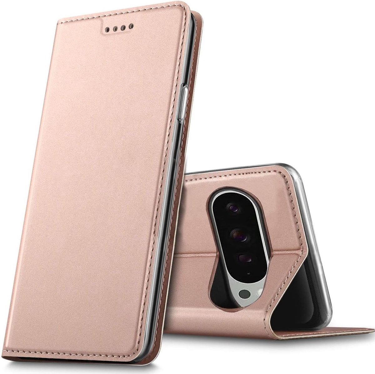 Hoes voor mobiele telefoon voor Google Pixel 9, premium mobiele telefoon flip cover voor Pixel 9, hoes [geïntegreerde magneet] bookcase, PU-leren hoes, roségoud