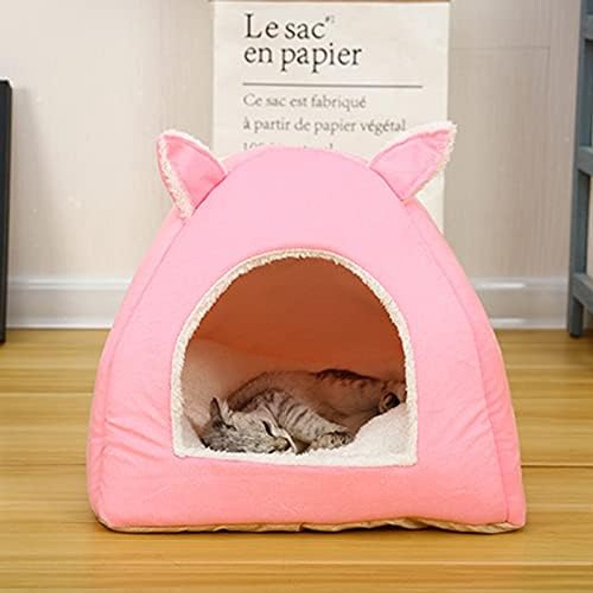 Verwijderbare wasbare katten nestbak puppy kennel konijn ontwerp kat huis met een gat warme zachte dieren tent Honden bed (Color : Pink, Grootte : M (35x35x35cm))