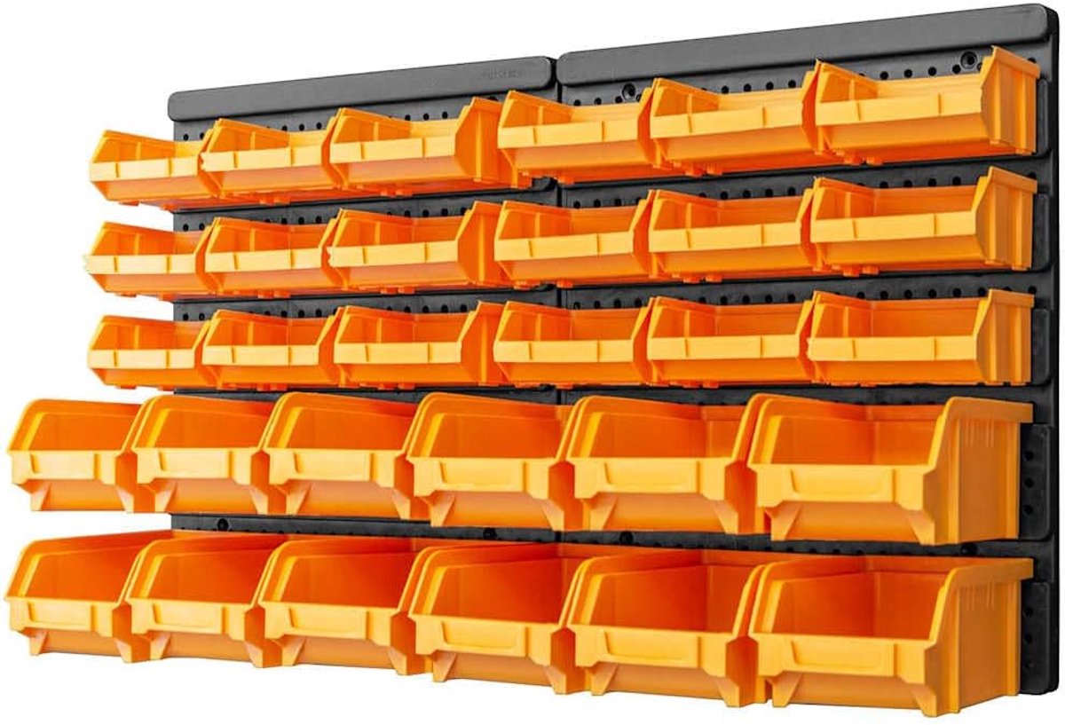 32-delig wandrek met 30 stapelboxen voor werkplaats kleine onderdelen magazijn schroeven sorteerdozen