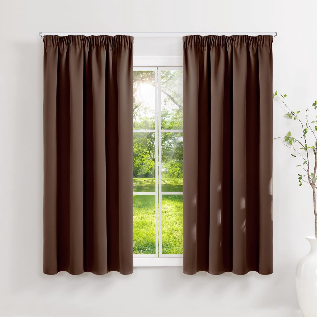 Gordijnen met plooiband, ondoorzichtig, bruin, verduisteringsgordijnen, set van 2, 160 x 140 cm (H x B) voor railsysteem, thermische gordijnen, koudebescherming, schuifgordijnen voor woonkamer
