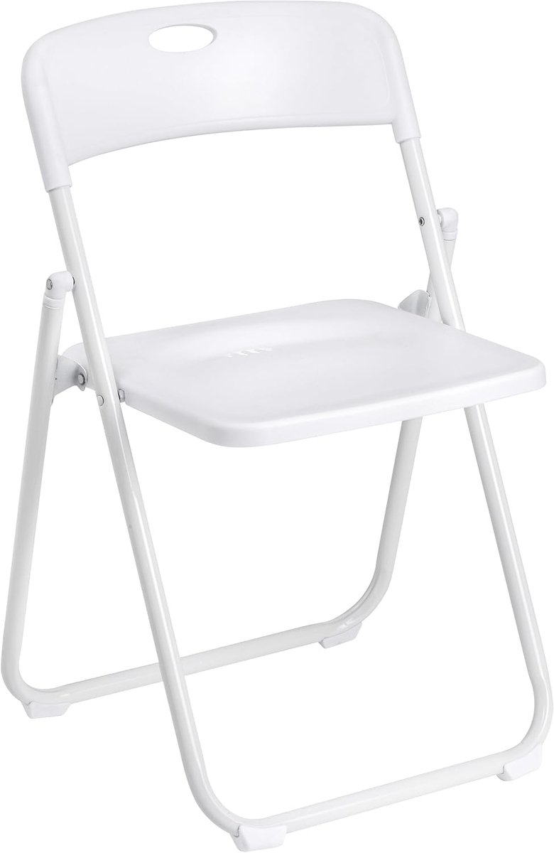 Home Klapstoel met pvc- en stalen frame, ruimtebesparende inklapbare stoel met poten en handgreep, outdoorstoel, keuken, woonkamer, reizen, 74 x 43 x 49 cm, 1 stuk, wit