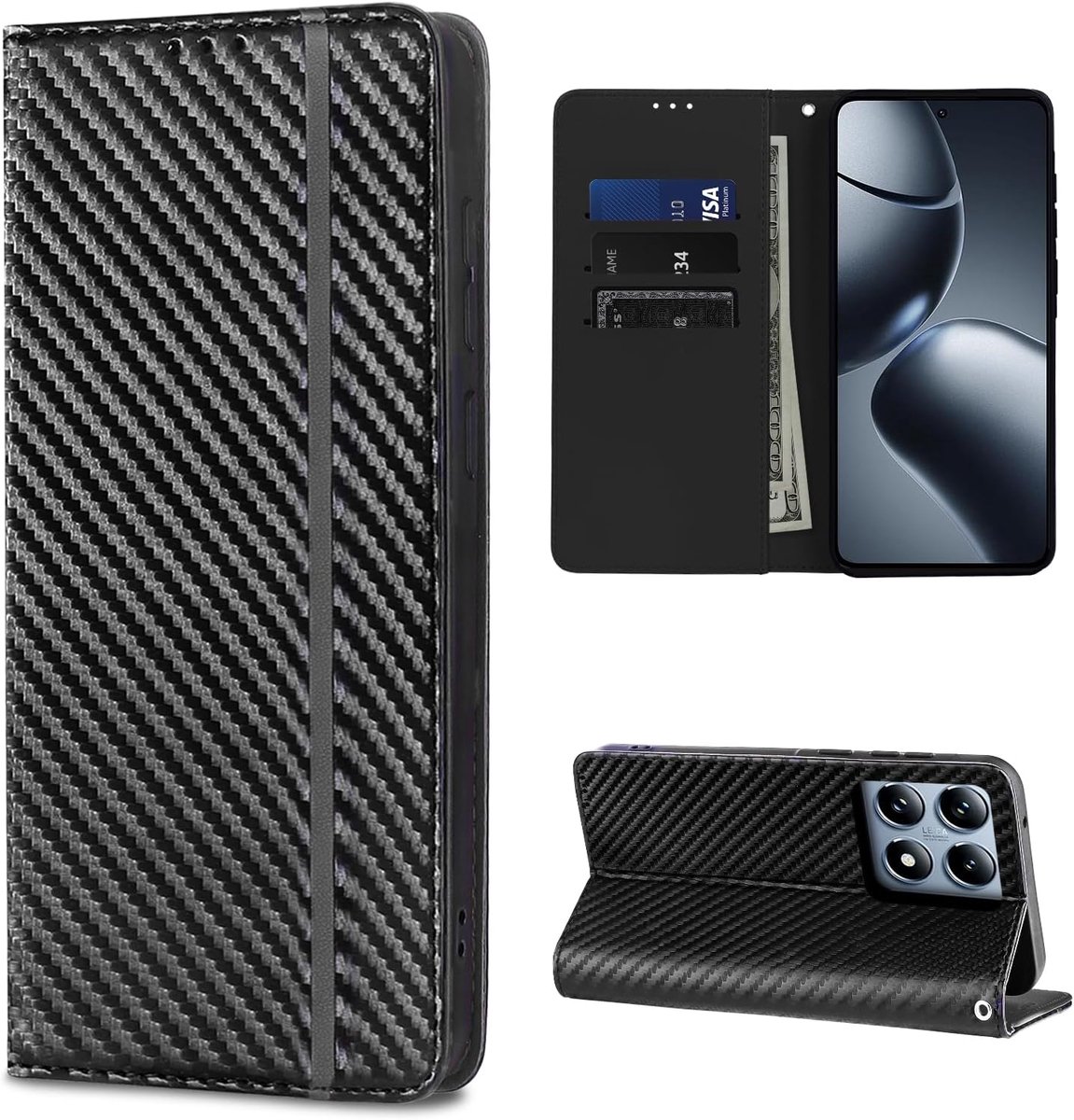 Beschermhoes voor Xiaomi 14T Pro, klaphoes, PU-leer, kaartsleuven, standfunctie, magneetsluiting, beschermhoes voor Xiaomi 14T Pro, zwart