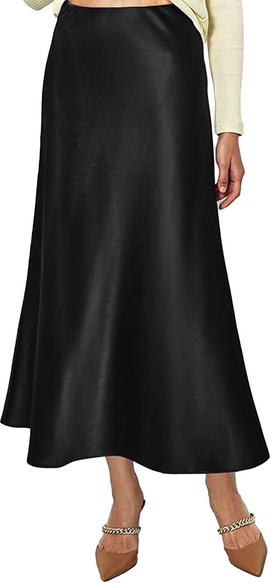 satijnen rok voor dames, hoge taille, elegant, elastisch, satijn, casual, midi-rokken, lijnrok, kantoor, zijde, plooirok in half herfst
