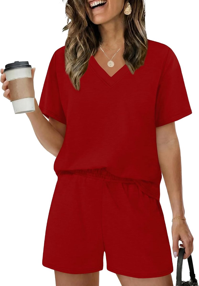 Pyjama voor dames korte mouwen pyjama leuke pyjama set V-hals loungewear sets voor vrouwen pyjama shorts tweedelige nachtkleding nachtkleding zachte kleding