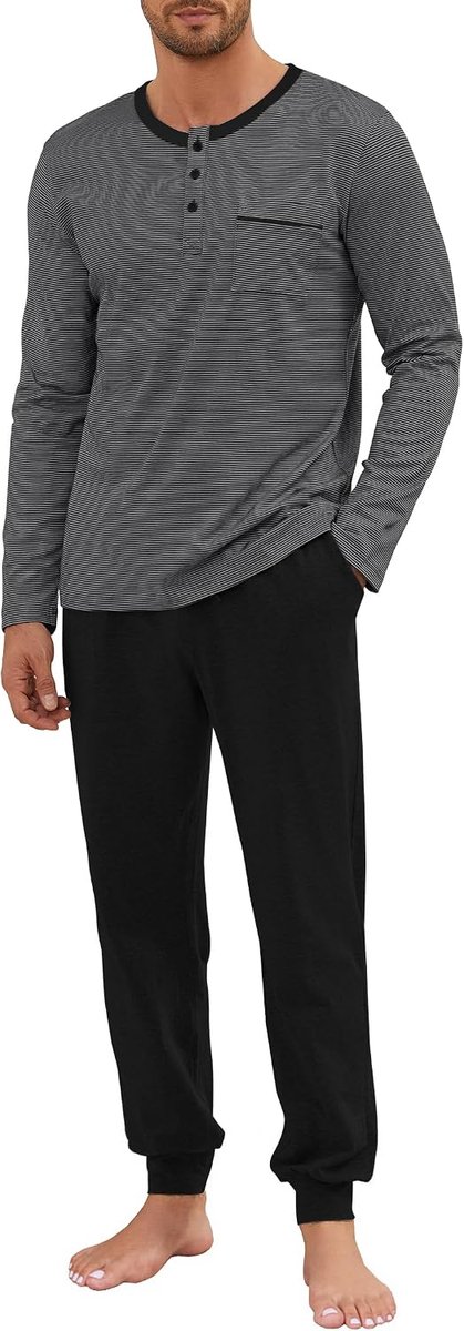 Pyjama heren lange pyjama katoen nachtkleding tweedelige set strepen shirt met lange mouwen en pyjamabroek