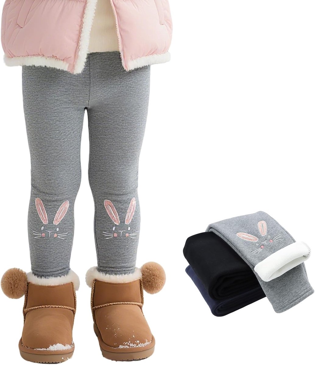Leggings Meisjes Gevoerde Warme Leggings met Fleece Dikke Lange Broeken Kinderen Katoen Elastische Winterbroek Konijnenpatroon Thermobroek, MAAT 92-146