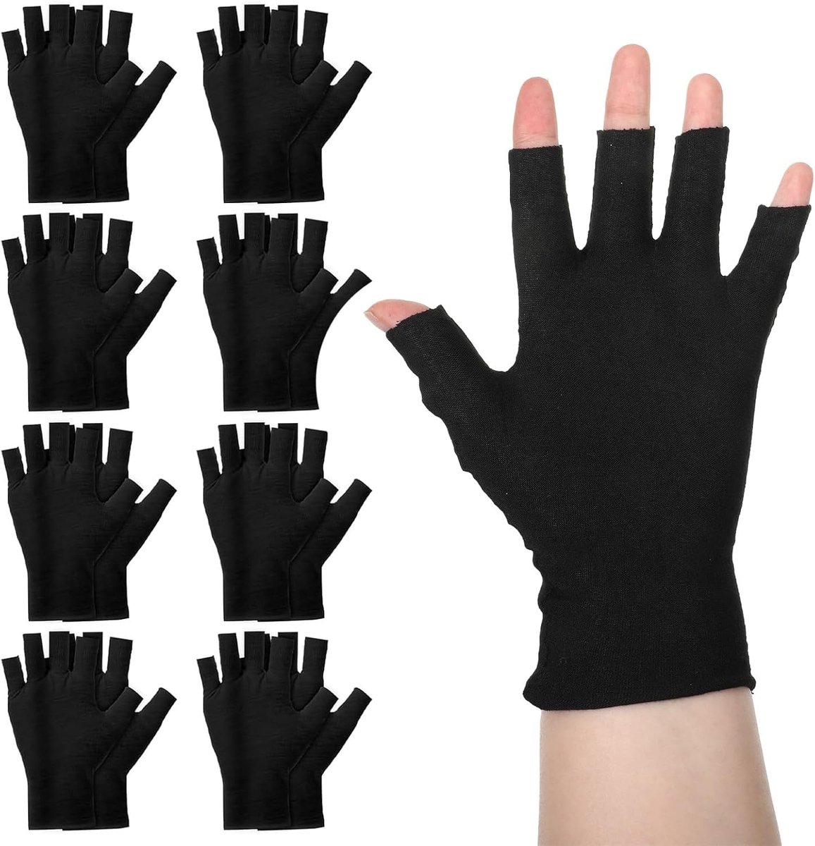 8 paar vingerloze handschoenen, katoenen handschoenen, neurodermitis, zwart, zachte katoenen handschoenen, uv-handschoenen, nagels, eczeem, vochtinbrengende handschoenen voor nachtslapen, lotion en