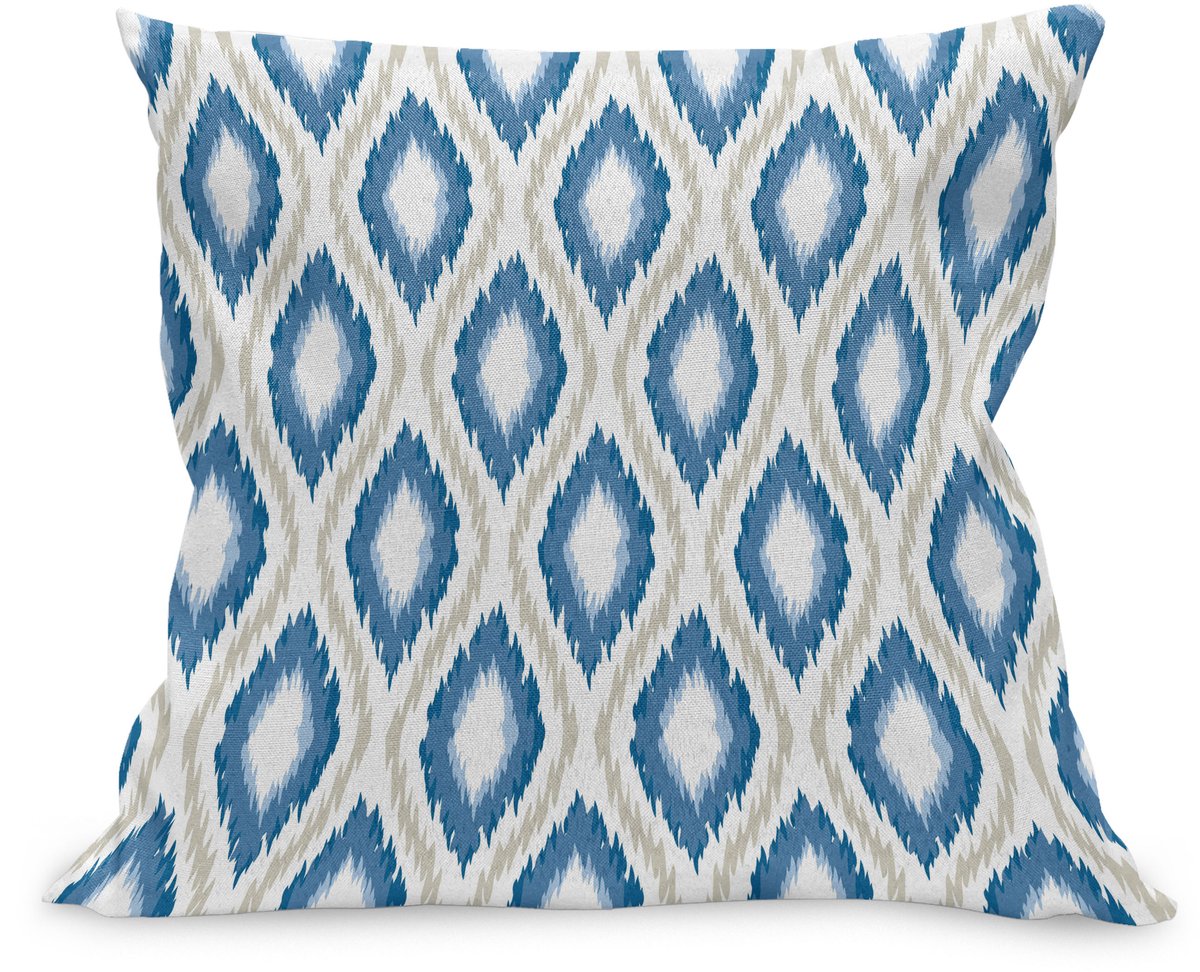 ABAKUHAUS Ikat Kussenhoes, Aquatic Geometrisch Ovals, Kussenhoes met Ritssluiting en Dubbelzijdige Print, 50 x 50 cm, Blauw Beige Wit