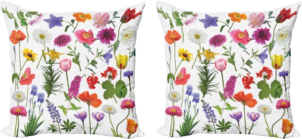 ABAKUHAUS Bloem Sierkussenhoes Set van 2, Farbige Rozen Tulpen, Modern Accent Dubbelzijdige Digitale Print, 45x45, Meerkleurig