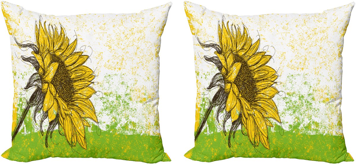ABAKUHAUS Natuur Sierkussenhoes Set van 2, Bloemen met Sonnenblumen, Modern Accent Dubbelzijdige Digitale Print, 60x60, Meerkleurig