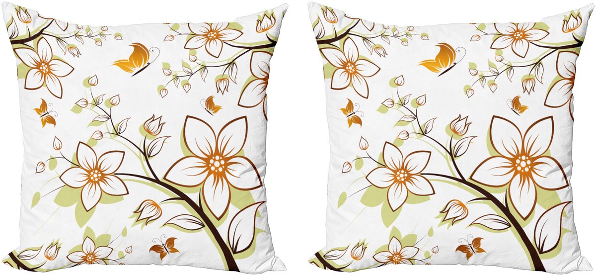 ABAKUHAUS Herfst Sierkussenhoes Set van 2, Saisonale Flora Fauna, Modern Accent Dubbelzijdige Digitale Print, 40x40, Oranje Lichtgroen Zwart