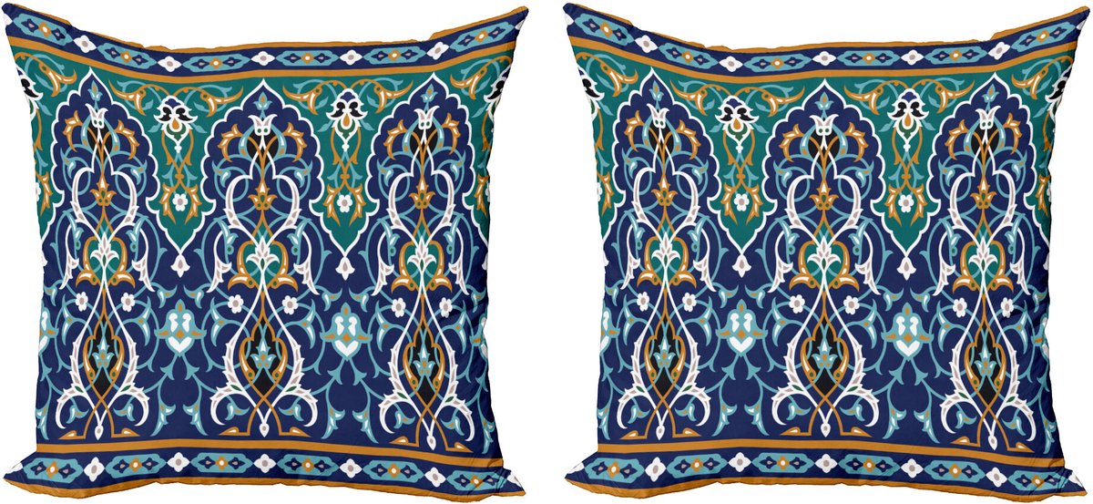 ABAKUHAUS Oosters Sierkussenhoes Set van 2, Hippie Tribals, Modern Accent Dubbelzijdige Digitale Print, 45x45, Blauw Mosterd