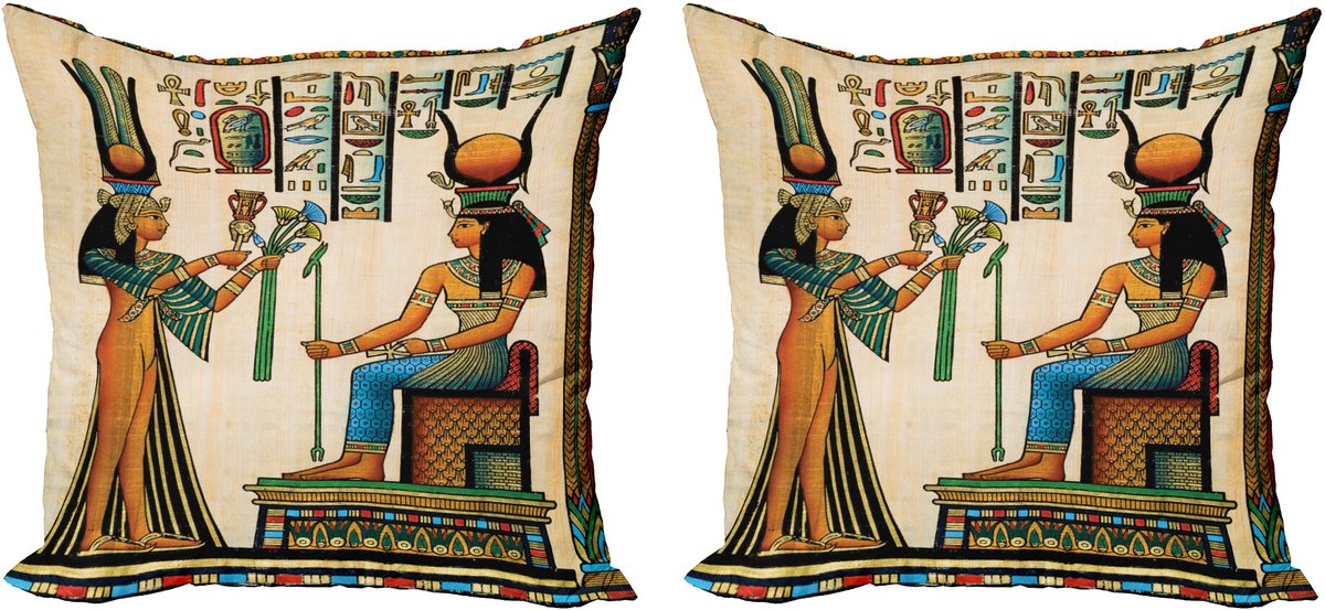 ABAKUHAUS ägyptisch Sierkussenhoes Set van 2, Altägyptischen Papyrus, Modern Accent Dubbelzijdige Digitale Print, 60x60, Meerkleurig