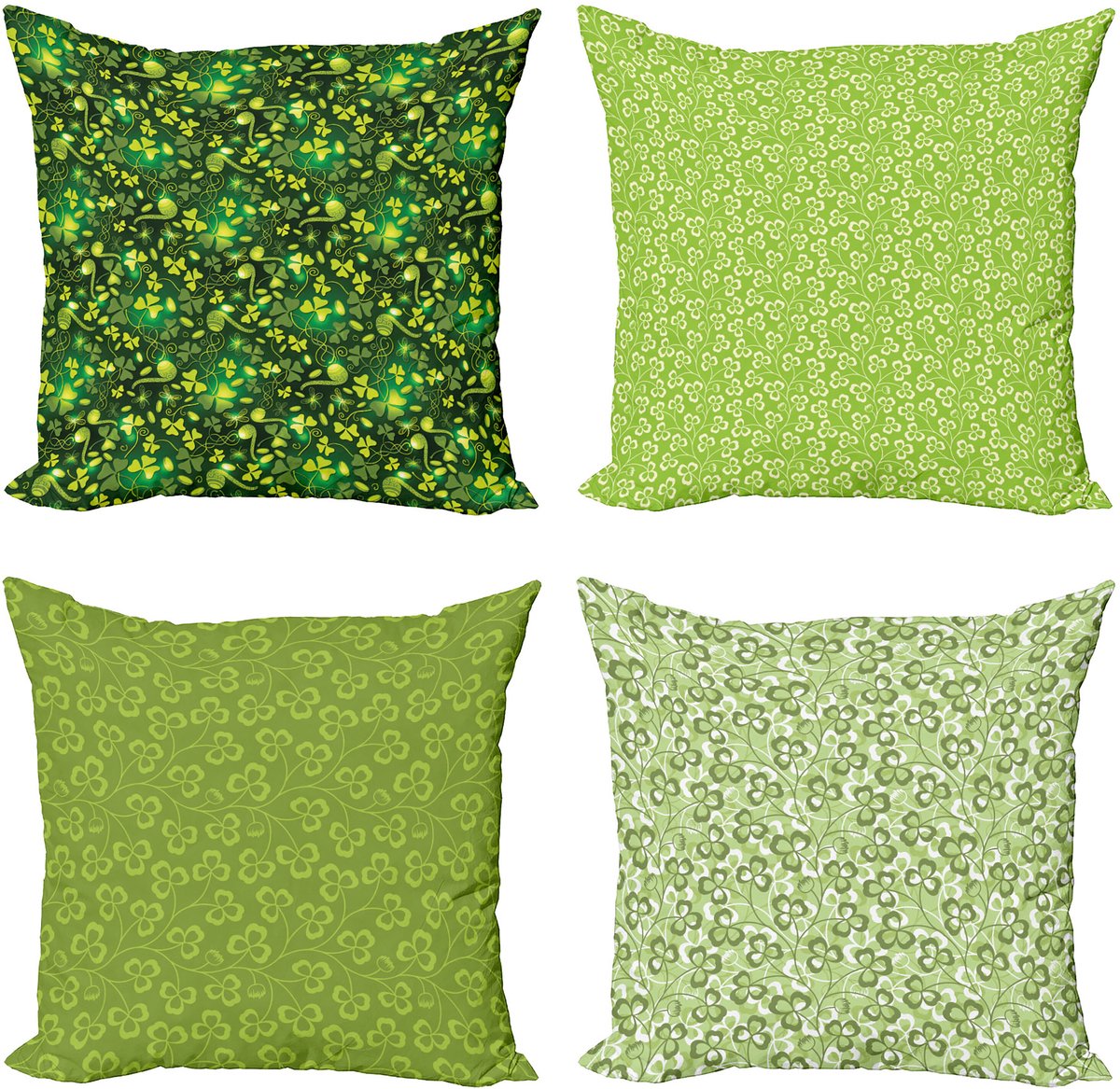 ABAKUHAUS St. Patrick Tag Sierkussen Kussenhoes 4 er Set, Lijnen en Bladeren, Modern Accent Dubbelzijdige Digitale Print, 40 x 40 cm, Groen Lichtgroen