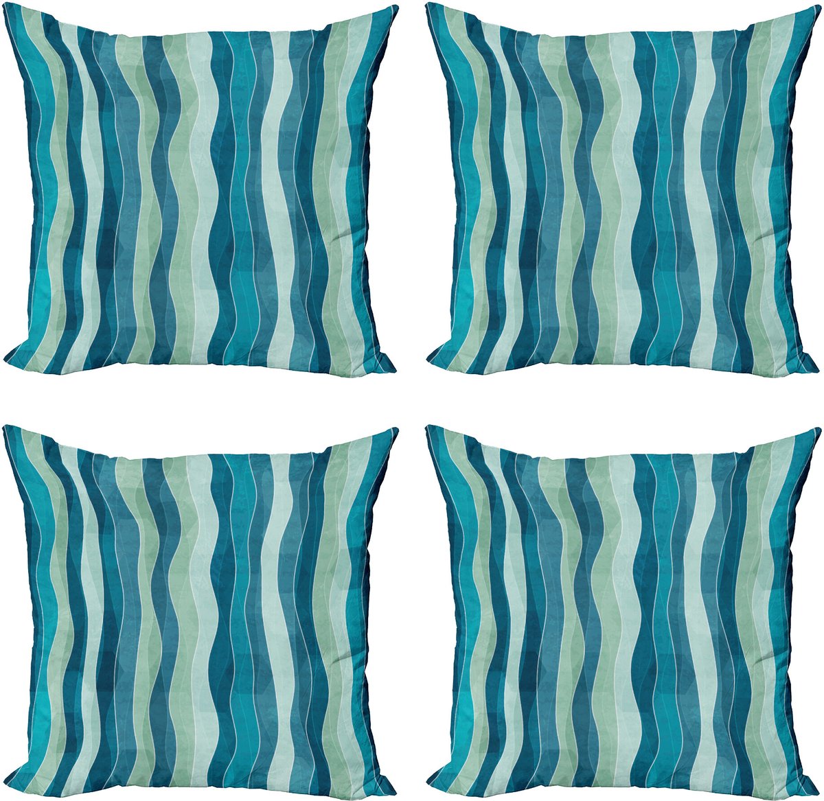 ABAKUHAUS Abstract Sierkussen Kussenhoes 4er Set, Grunge Wellenmuster, Modern Accent Dubbelzijdige Digitale Print, 60 x 60 cm, Blauw en Groen Mandel