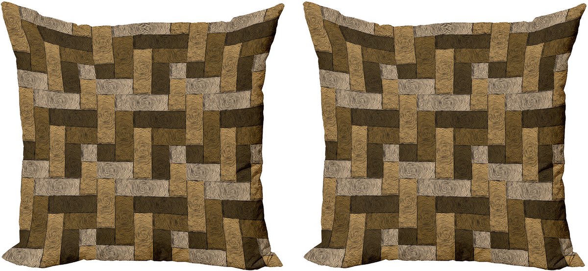 ABAKUHAUS Chocolade Sierkussenhoes Set van 2, Holzparkett Motief, Modern Accent Dubbelzijdige Digitale Print, 45x45, Beige