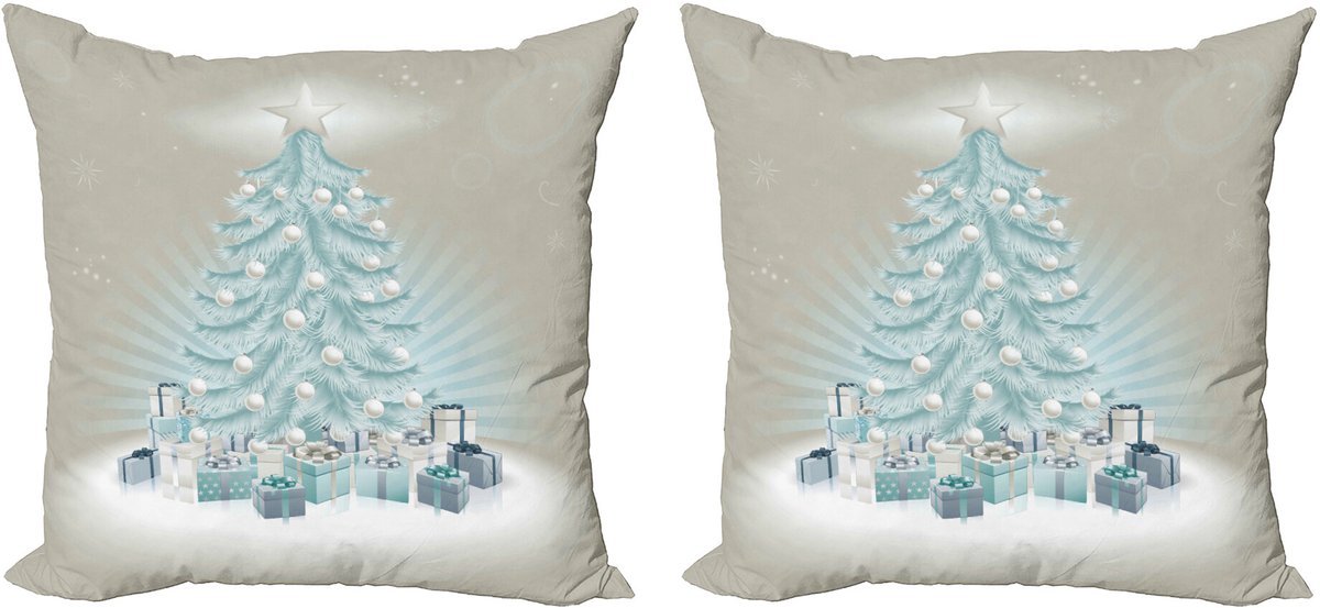 ABAKUHAUS Kerstmis Sierkussenhoes Set van 2, Xmas Boom Presents, Modern Accent Dubbelzijdige Digitale Print, 40x40, Mintgrün Blauwgrijs