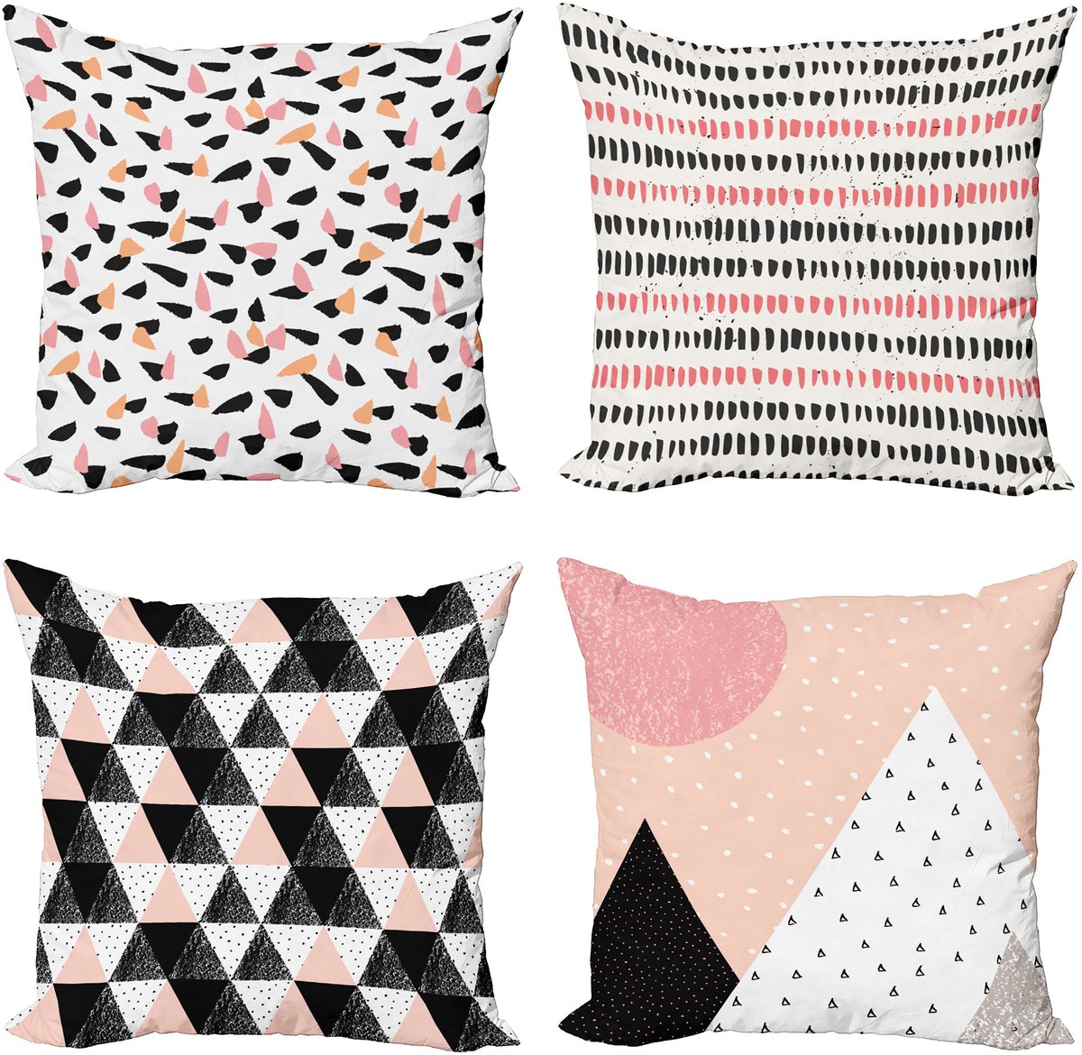 ABAKUHAUS Geometrisch Sierkussen Kussenhoes 4 er Set, Grunge Spots en Formulare, Modern Accent Dubbelzijdige Digitale Print, 60 x 60 cm, Koraal Donkergrijs en Perzik