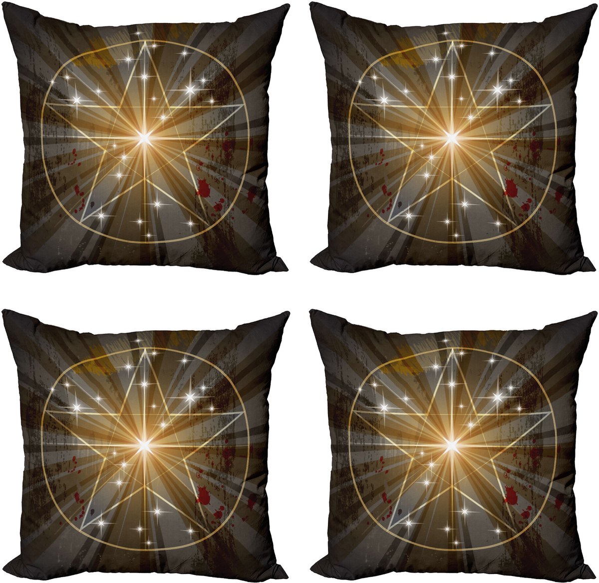 ABAKUHAUS Pentacle Sierkussen Kussenhoes 4er Set, mittelalterliche Strahl, Modern Accent Dubbelzijdige Digitale Print, 40 x 40 cm, Wit en Grijs