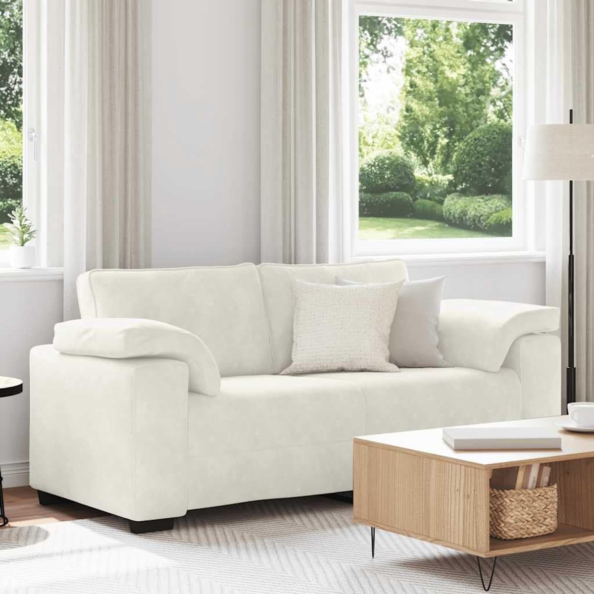 Crème, 140 cm, fluweel, met gevoerde zitvlakken en robuust frame voor woonkamer en kantoor, relaxbank met fluwelen bekleding en metalen poten, comfortabel zitmeubel