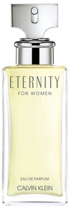 Eternity for Women Eau de Parfum van Calvin Klein in een heldere glazen flacon met zilverkleurige dop.